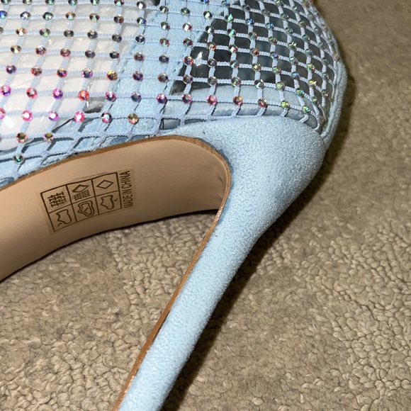 Public Desire Light Blue Crystal Bootie Sock Heels - Picture 3 of 5